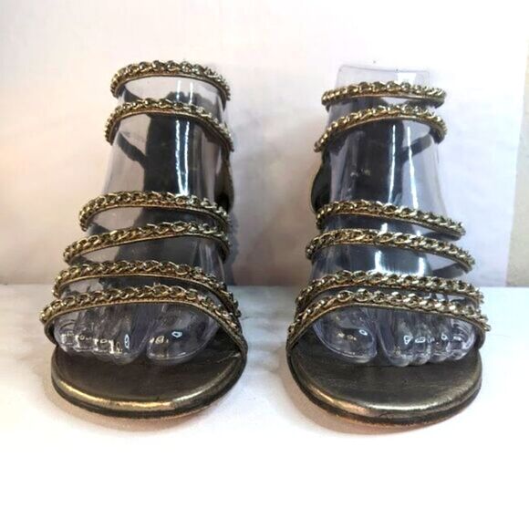 Stuart Weitzman Patent Leather Gladiator Sandal SZ 6.5 M Platform, Chain - Picture 2 of 11
